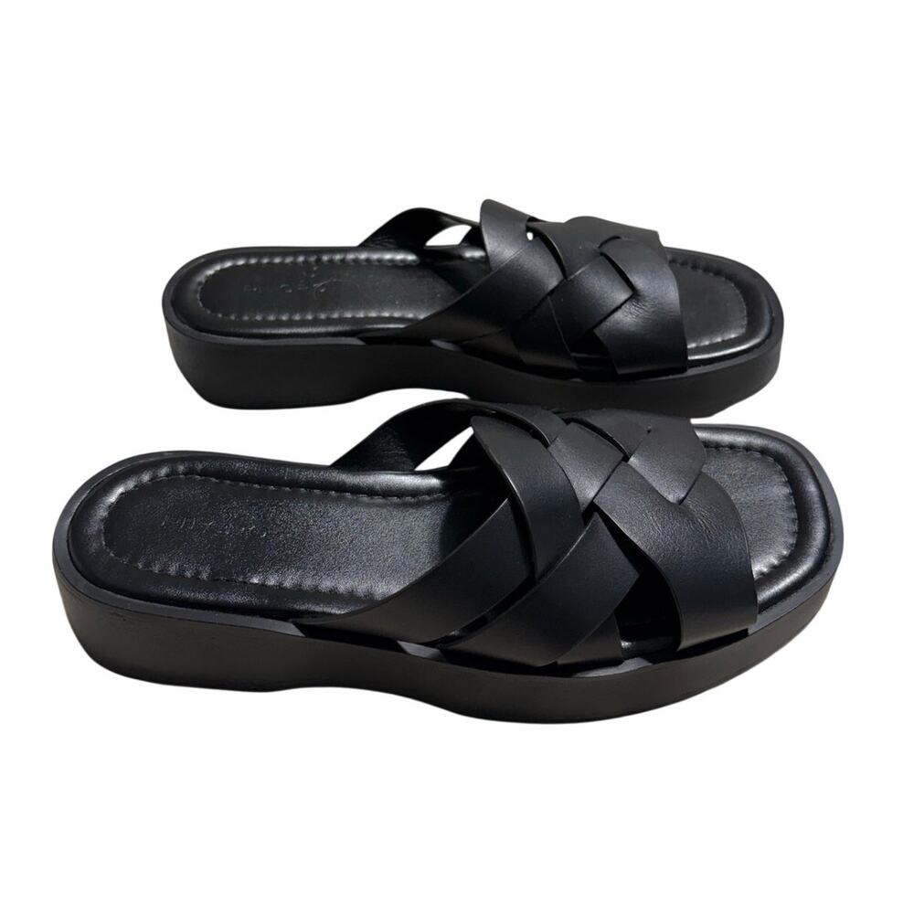 Pilcros Anthropologie Slip-On Woven Black Leather Sandals Women's Size EUR 39 US